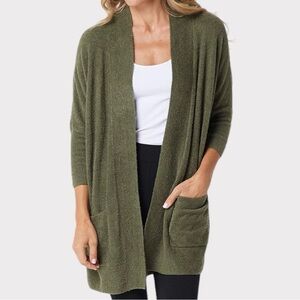Barefoot Dreams CozyChic Lite Olive Green Open Front Cardigan - Size Medium